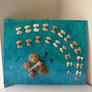 Seashell Butterfly on Teal Canvas